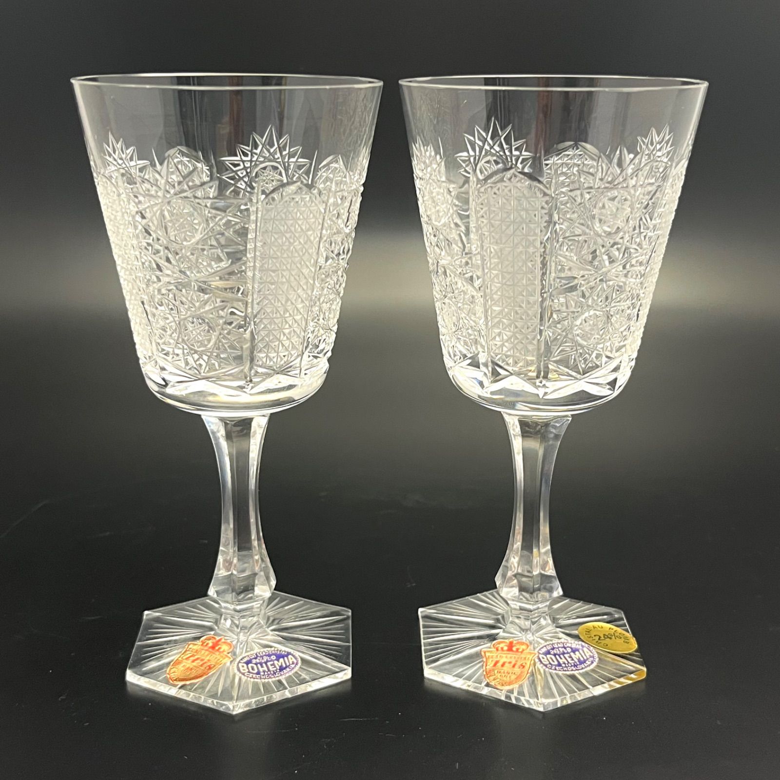 BOHEMIA Cristal - ボヘミア　クリスタル　ワイングラスペア　ハンドメイド 新品】ボヘミアグラス クリスタルワイングラス ペアワイングラス