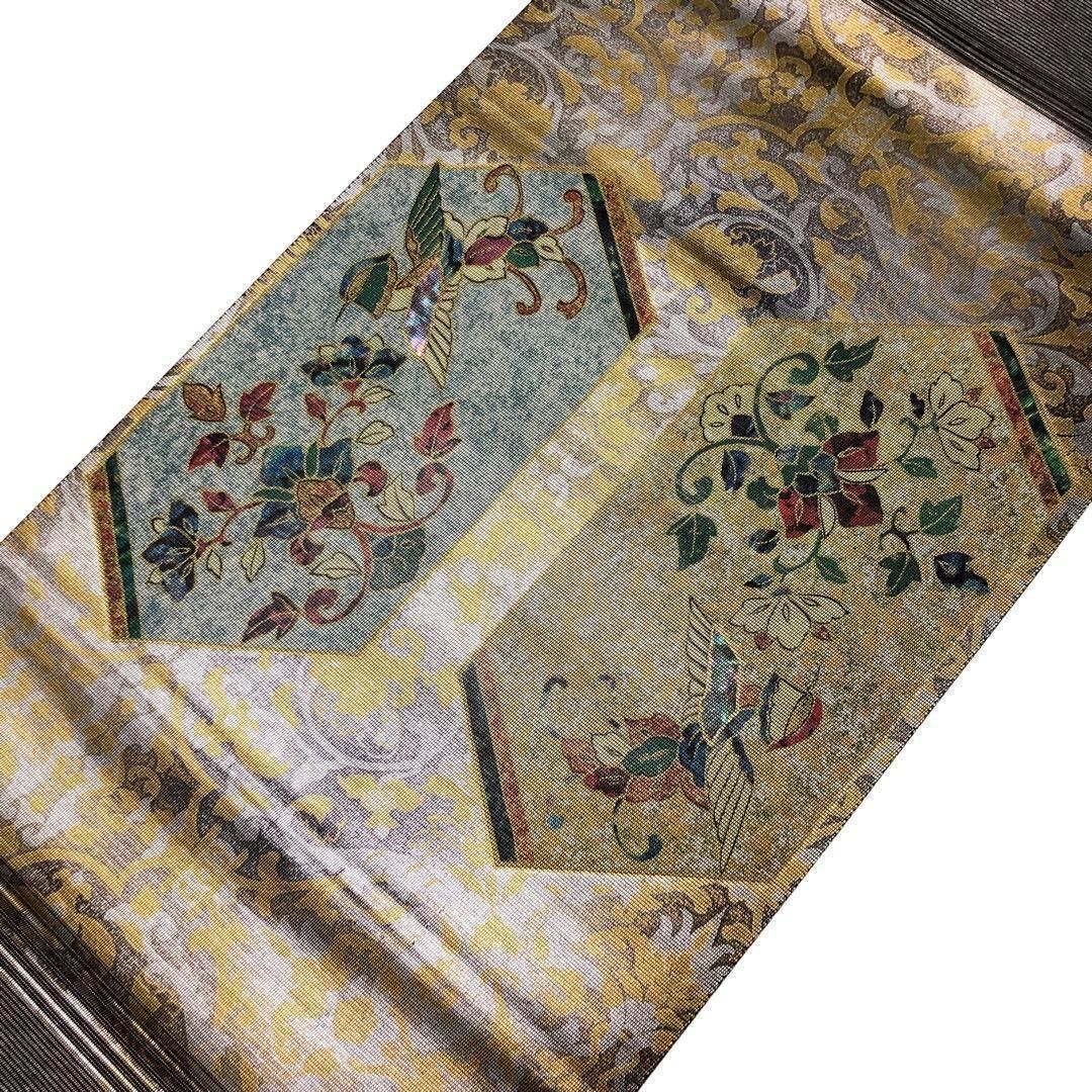 袋帯 美しい華柄模様 花唐草 金糸 O-4443 袋帯 美しい華柄模様 花唐草 金糸 O-4443