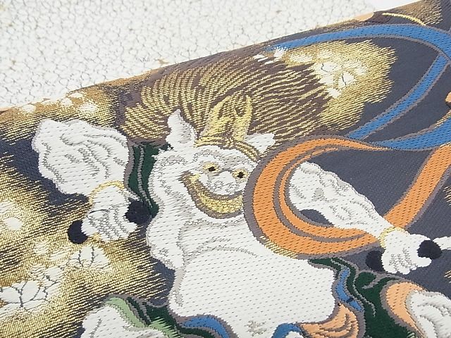 平和屋本店□極上 山口静樹 山口美術織物 六通太鼓柄袋帯 唐織錦 雷神