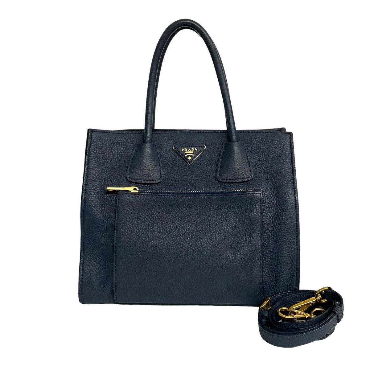 極 美品 希少品 PRADA プラダ 三角ロゴ 金具 ヴィッテロ レザー 本革 
