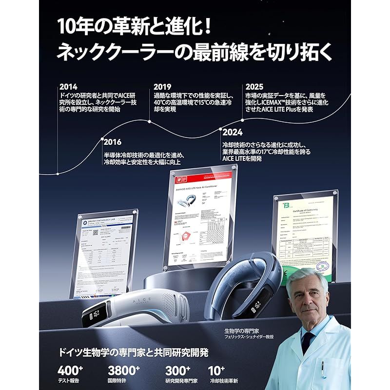  2025最強進化 AICE LITEプラス RANVOO ネッククーラー 冷却プレート 冷暖2 in 1 首掛け扇風機 全周ペルチェ素子 720°立体冷風再進化 上下強風 アプリ機能 6000 mAh大容量バッテリー AI電力管理 急速充電 冬夏兼用 携帯扇風機 キッチン 住宅設備