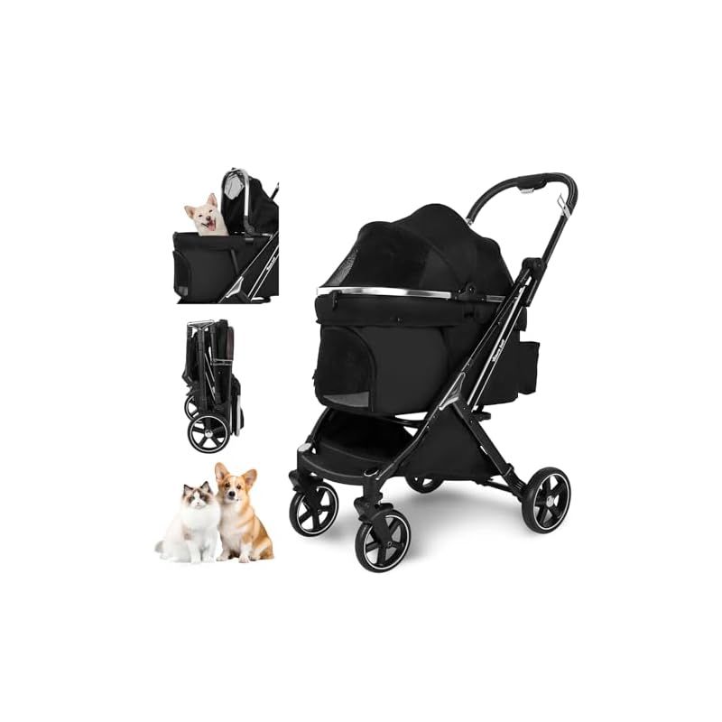 ペットカート 対面式 分離可能 4輪 ベージュ×ブラック リード付き