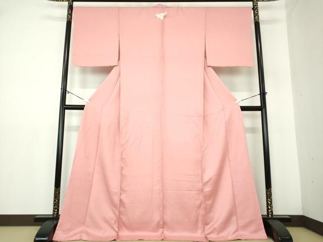 平和屋着物●上質な色無地 花菱地紋 紅梅色 ロング丈 正絹 ♥ DAAY1413ps