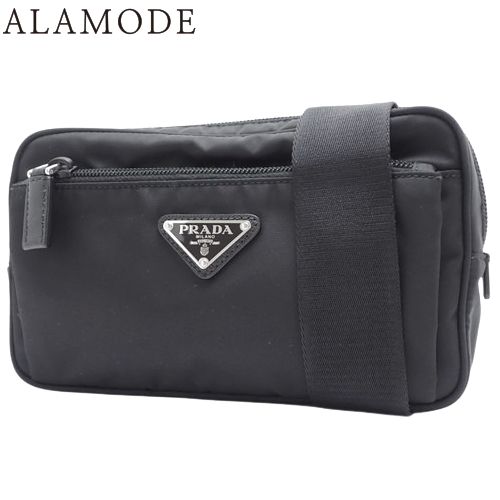 現行品◆ PRADA プラダ Re-Nylon ボディバッグ ウエストポーチ 黒 PRADA(プラダ) Re-Nylon xサフィアーノレザー ベルトバッグ ウエスト