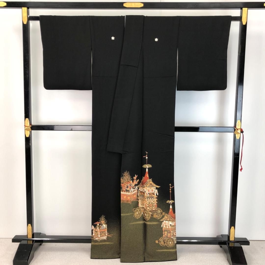 黒留袖 作家物 鉾 花草模様 金彩 黒色 K-5184 黒留袖 作家物 鉾 花草模様 金彩 黒色 K-5184 - メルカリ