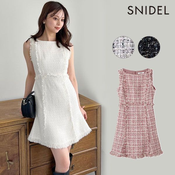 【新作10%OFF】【即納】 スナイデル SNIDEL ワンピース 25秋冬 ツイードミニワンピース ミニ丈 ノースリーブ swfo254176 swfj254155