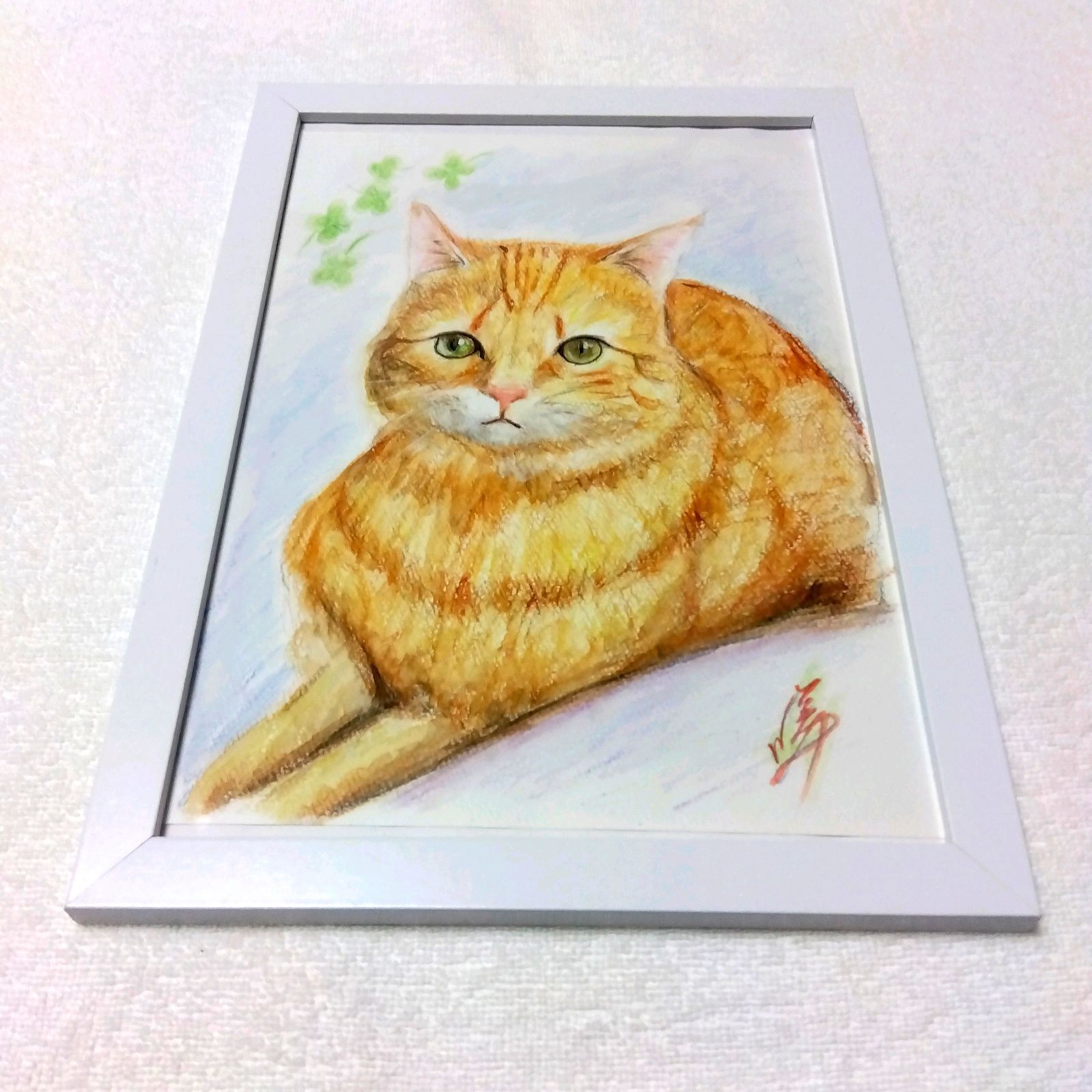 保護額縁付き手描き猫のデッサン 原画 ※一点もの 絵画