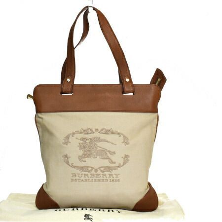 【中古】 中美品 バーバリー BURBERRY トートバッグ ハンド ノバチェック ブラウン キャンバス レザー 保存袋付き 05BP922