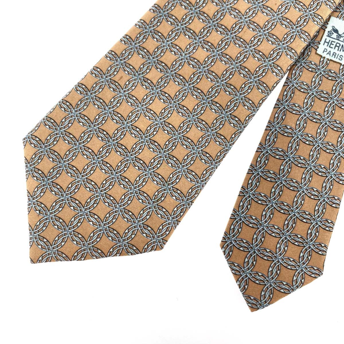 HERMES エルメス ネクタイ 7092 OA ブラウン シルク100％ メンズ