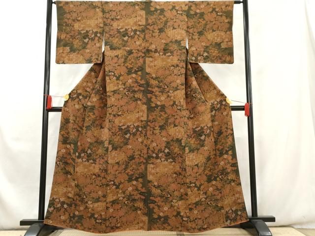 平和屋着物▽上質な小紋 単衣 草花文 正絹 逸品 CAAU3916xi