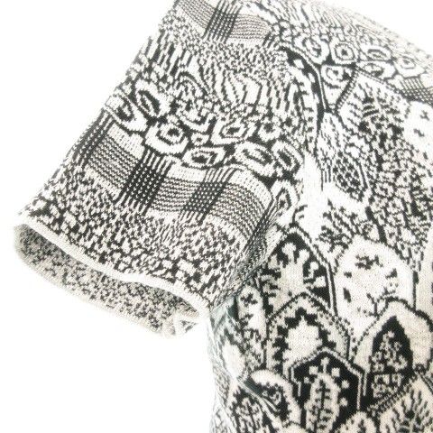 ケンゾー KENZO ニット ニットソー セーター ラウンドネック 半袖 ジャガード インターシャ 総柄 コットン M グレー 黒 ブラック /AH16 ケンゾー KENZO ニット ニットソー セーター ラウンドネック