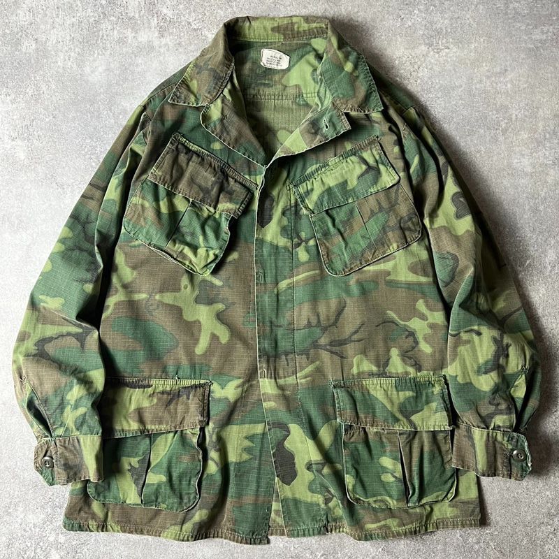 米軍実物 60’s NAM戦 ERDL ジャングルファティーグジャケット M-L 60s US ARMY 米軍実物 4th ERDL グリーンリーフ カモ ジャングル