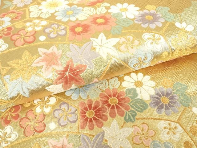 平和屋着物○九寸名古屋帯 唐織 草花文 金糸 正絹 逸品 DAAX5767cm 平和