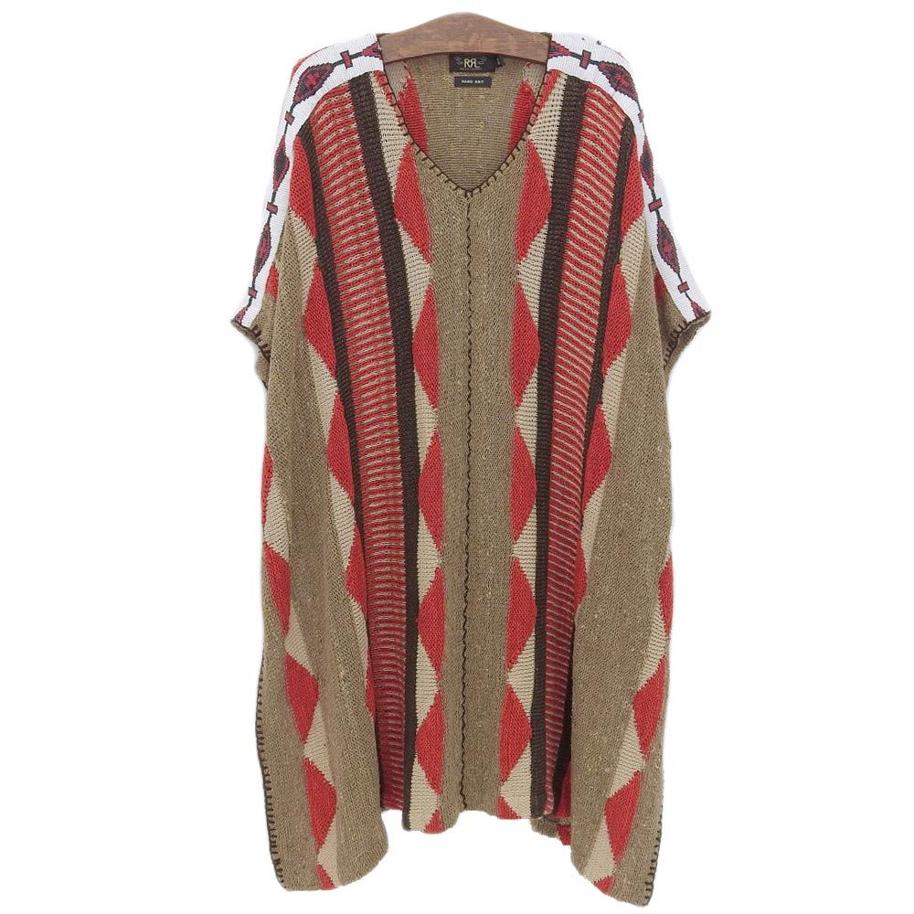 RRL オルテガ HAND KNIT 手編み ショルダービーズ飾り ロング ポンチョ アウター XS 160‐170cm メンズOK ネイティブ インディアン