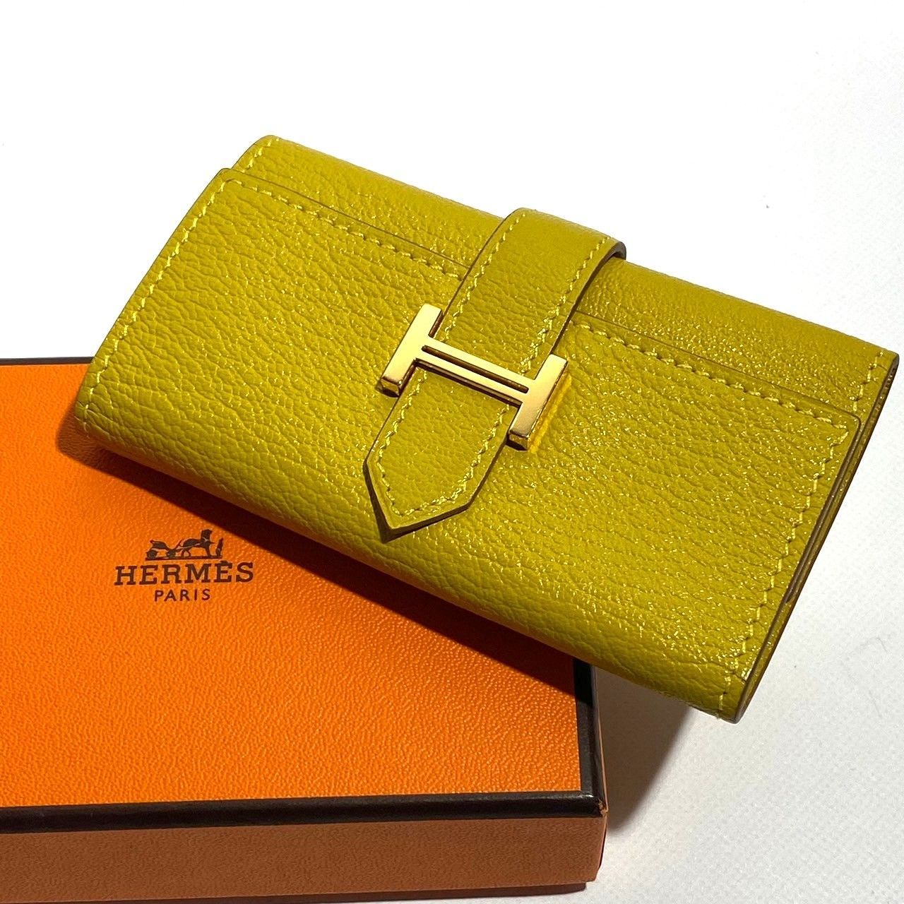 1459　HERMES エルメス　ベアン　キーケース　イエロー　金具ゴールド　美品