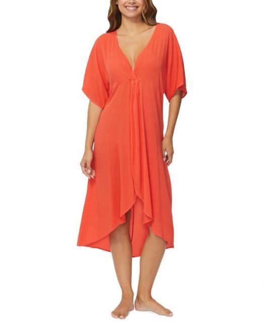 送料無料 ライジンズ レディース ワンピース トップス Juniors Paradise Twist-Front Cover-Up Dress Coral