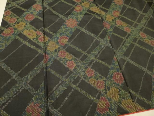 平和屋着物○上質な紬 胴抜き仕立て 舞葉文 正絹 逸品 未