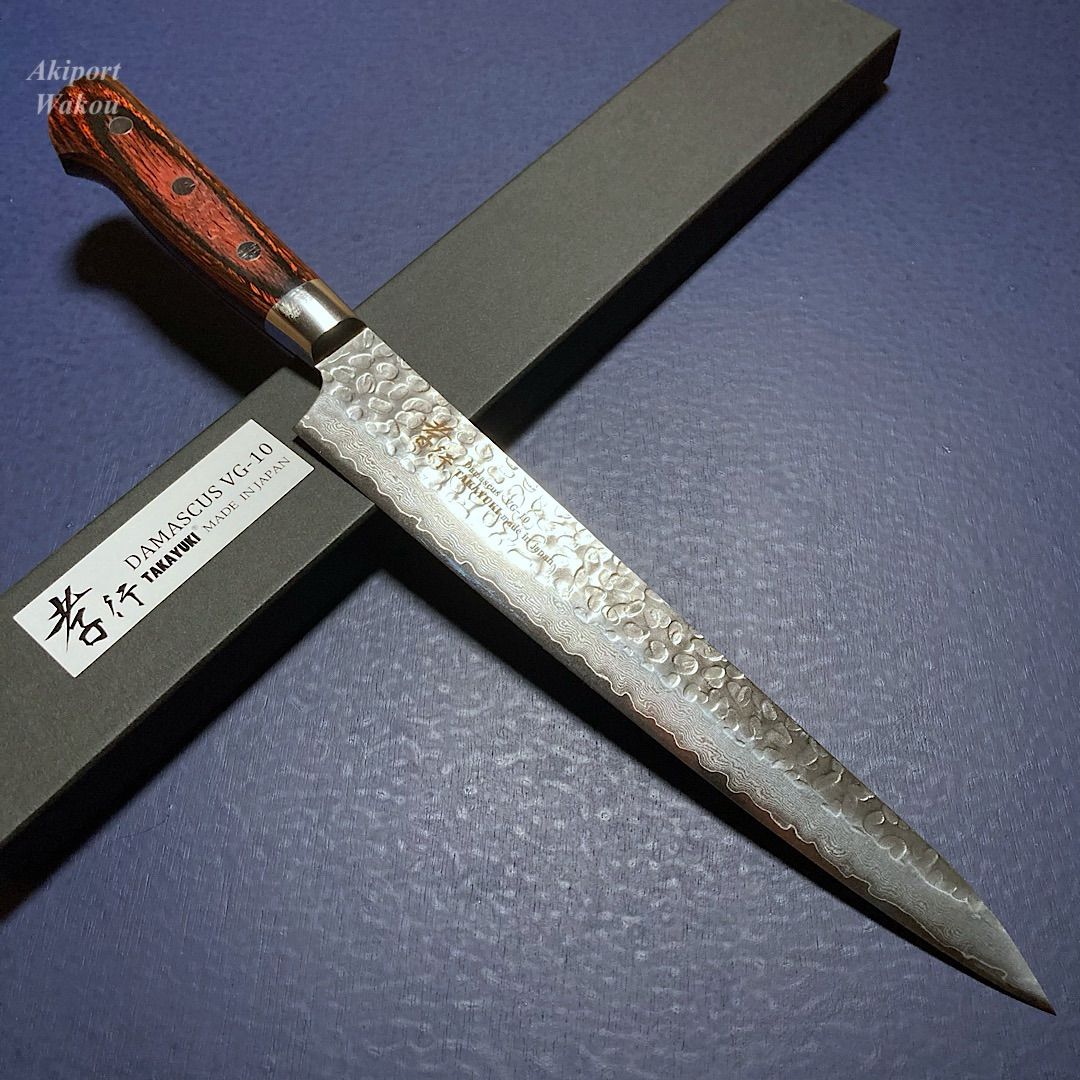 堺孝行 筋引 包丁 240mm 33層槌目ダマスカス ミルフィーユ包丁 V金10号 青木刃物製作所