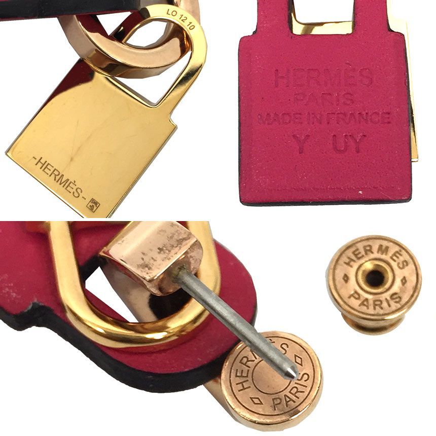 HERMES レザー フープピアス レッド