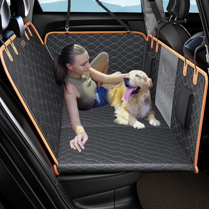 T.D.Well 犬 ペット用ドライブシート カーシートカバー ベッド式 底板 ハードマット 犬用シートベルト付属 硬い 後部座席 拡張スペース 安定 防水 厚手 汎用サイズ ベッド型 黒