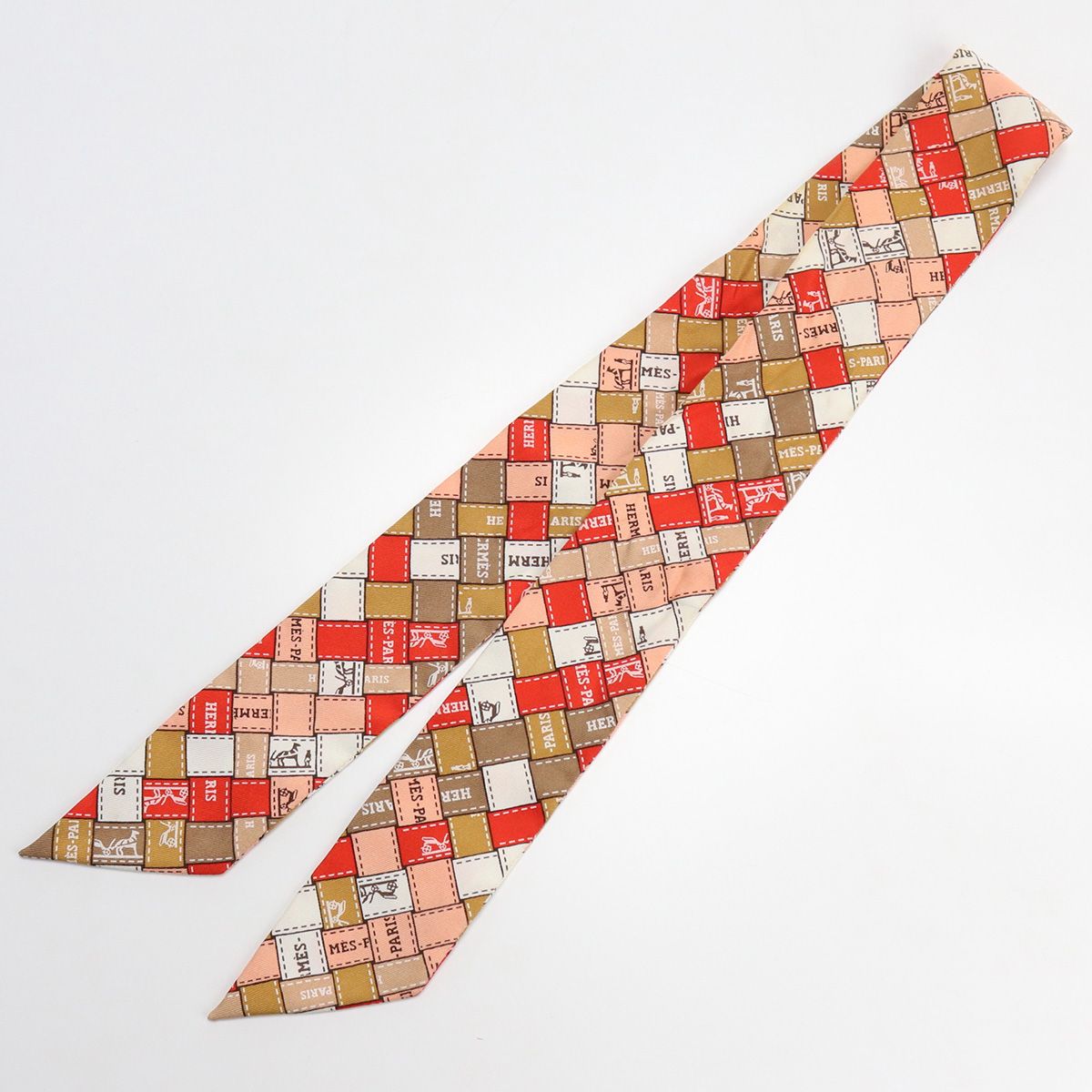 エルメス ツイリー ボルデュック チェック柄 ブラウン×ベージュ