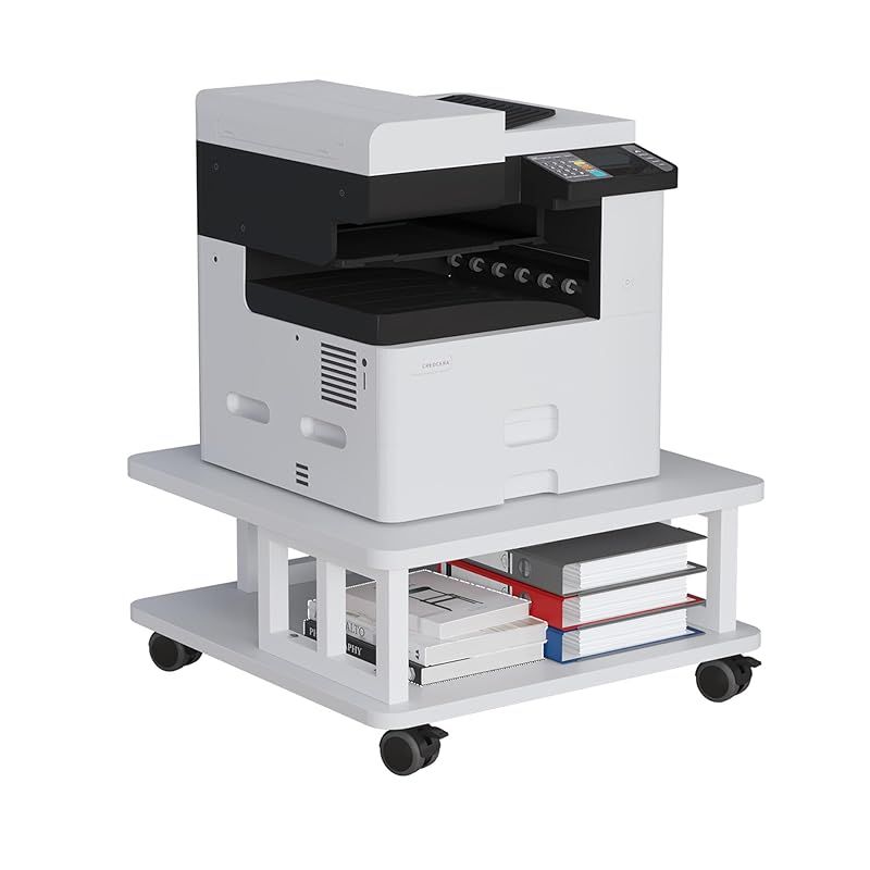 CYUUEU プリンター台 プリンターラック 幅60cm 奥行60cm 2段 大型対応 キャスター付き 置き 台 収納棚 デスク下収納 木製ラック ワゴン カート 80kg総耐荷重 オフィス 家庭用 コピー機台 板厚さ15ｍｍ フレーム幅20ｍｍ 1