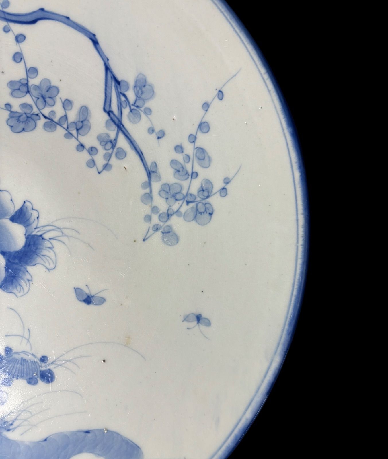 中国 飾皿 皿 丸皿 草花 染付 アンティーク 古伊万里 染付 丸皿 [草花梅絵] 丸大皿 中皿 取り皿 盛り皿 飾り