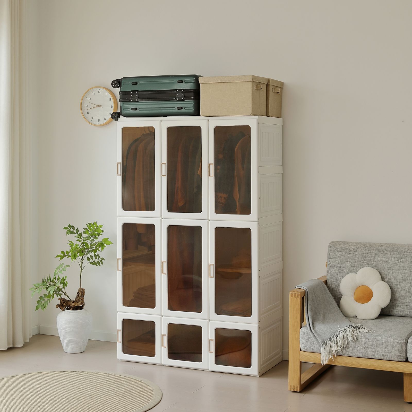 幅104*高さ170cmホワイト扉】ワードローブ クローゼット 一体