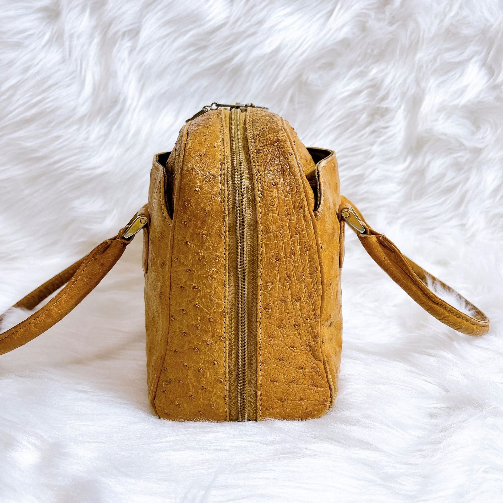 IL BISONTE ブラウン オーストリッチハンドバッグブラウン駝鳥