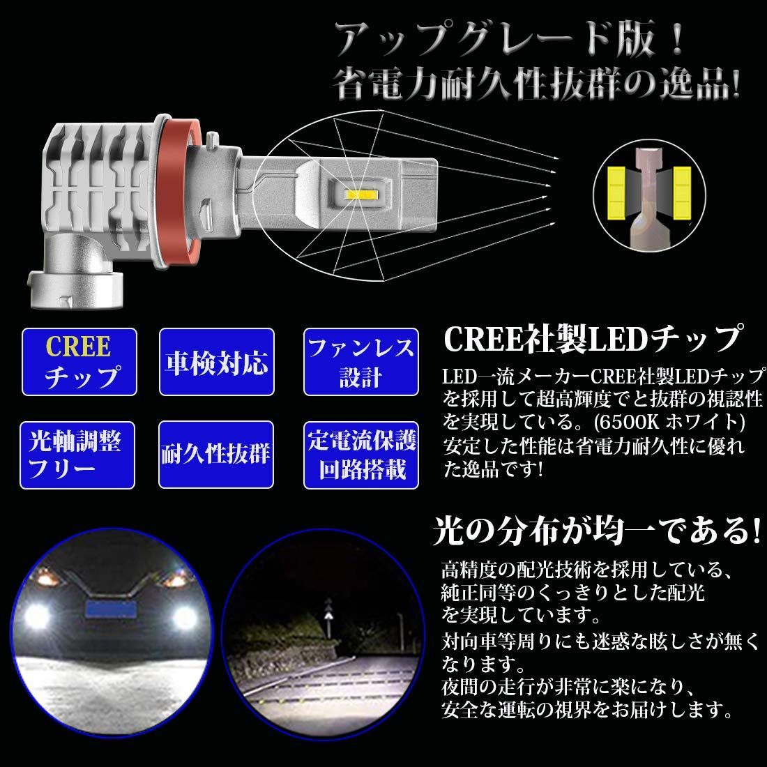 新品・即日発送】Briteye(まぶしい) H11 LEDヘッドライト 車検対応 CREEチップ搭載 6500K ホワイト H8/H9/H11/H16  LEDバルブ 一体型 車用 ファンレス (2個入） - メルカリ