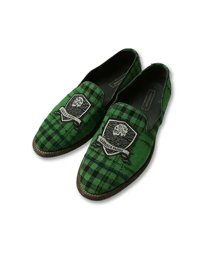 Gabriele Pasini グリーン CHECK エンブレム ローファー