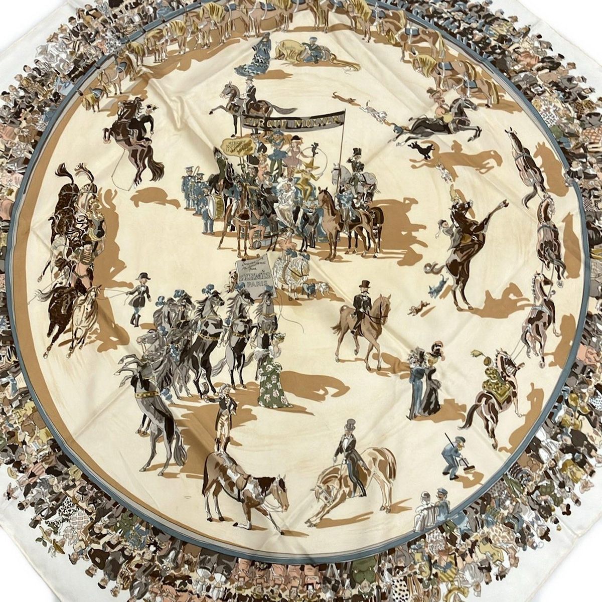 HERMES エルメス スカーフ カレ90 アイボリー×ダークブラウン×マルチ CIRQUE MOLIER