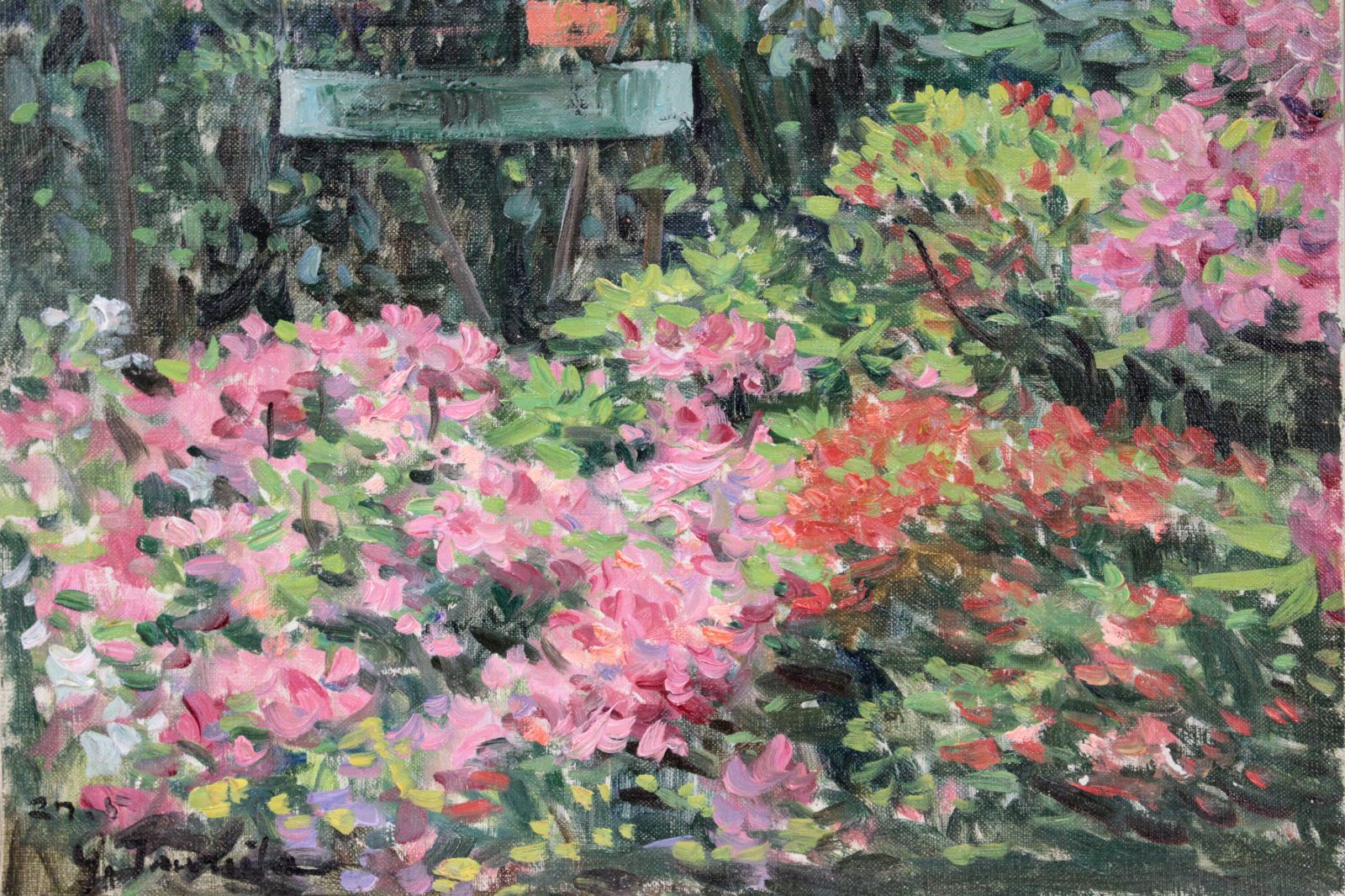 鶴田吾郎 油絵・油彩画『花とカナリヤ』【真作保証】 絵画 鶴田吾郎 油絵・油彩画『花とカナリヤ』【真作保証】 絵画
