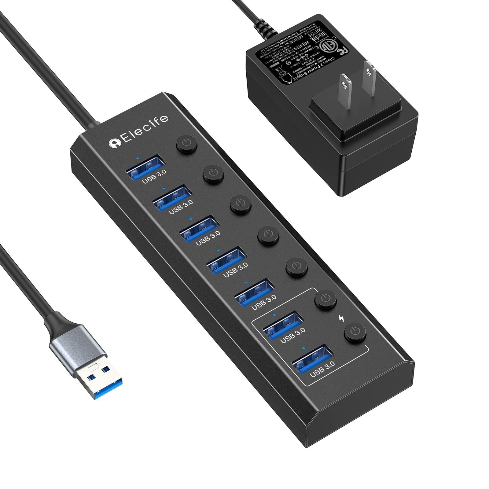 在庫セール】Elecife USB ハブ 3.0 Hub 7ポート 2023 改良 5Gbps高速 ...