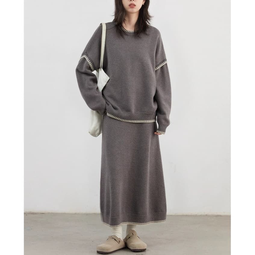 ニット 上下セット レディース 即 OK セットアップ トップス ニットスカート 大きいサイズ 秋 冬 セーター きれいめ ニットセーター 40代 無地 ロング丈 オシャレ 上品 韓国風 カジュアル 2点セット オgelitai28