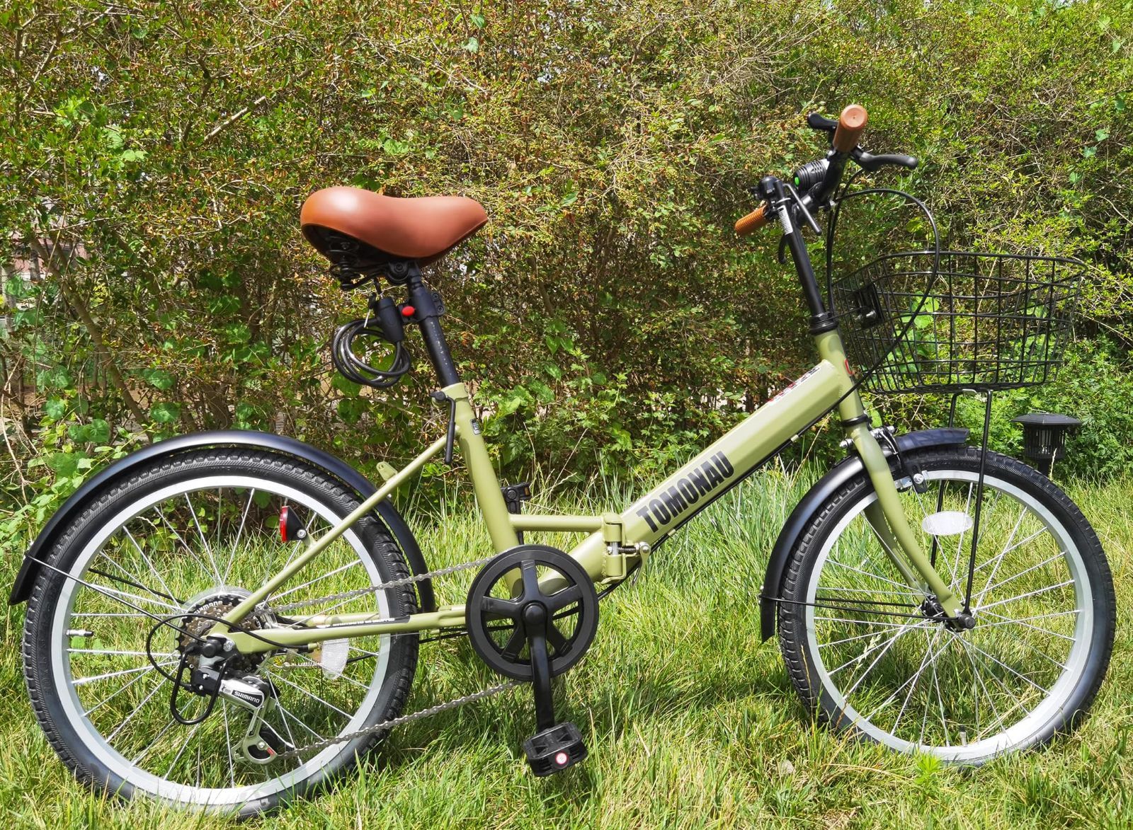 TOMONAU 折り畳み自転車 折りたたみ自転車 20インチ シマノ6段変速 カゴ ワイヤー錠 ライト付き 通勤 通学 街乗 前後泥除け装備 ハンドルの高さ調節できる 小径車 ミニベロ