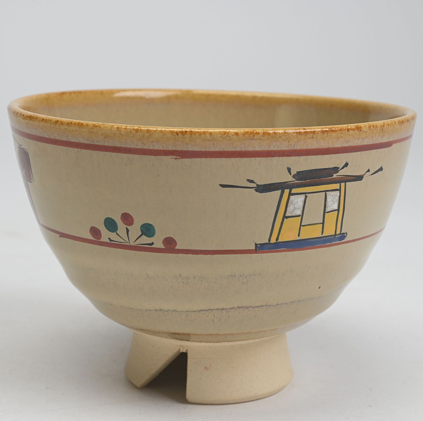 赤膚山焼 大塩昭山造 彩色 奈良絵茶碗 抹茶碗 茶器 茶道具 共箱 赤膚焼