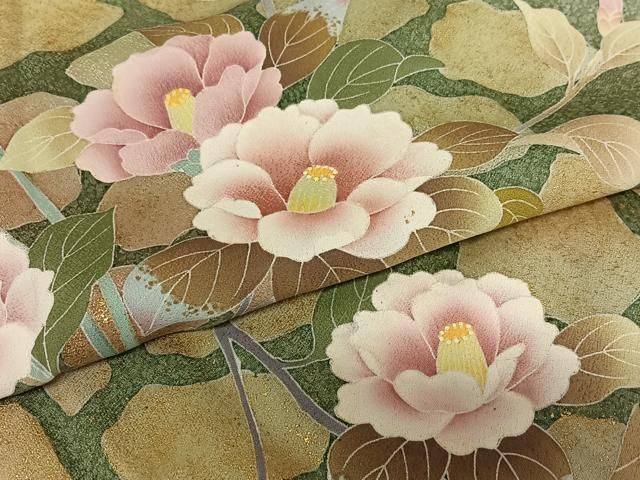 平和屋着物●訪問着　枝花文　椿　暈し染め　金彩　正絹　逸品　AAAY6626zg 平和屋着物○訪問着 枝花文 椿 暈し染め 金彩 正絹 逸品