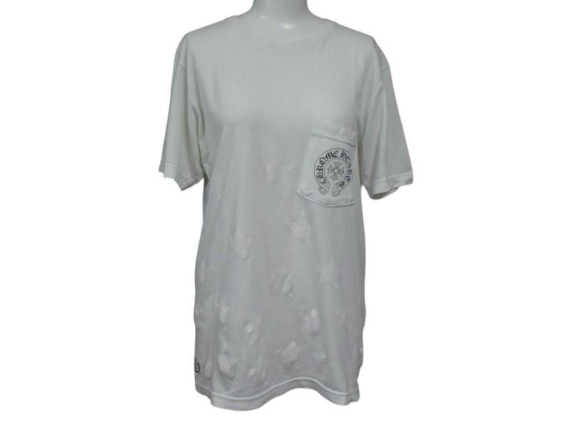 CHROME HEARTS クロムハーツ バックスクロールラベルスタープリント ポケットＴシャツ RN 95024 コットン ホワイト 4b003373