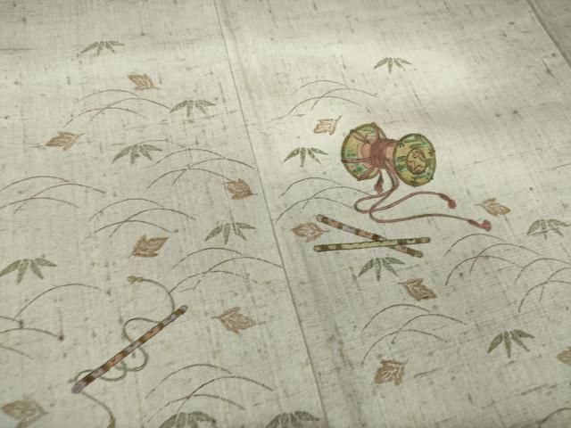 平和屋着物○生紬 訪問着 楽器笹文 正絹 逸品 DAAX4465ps