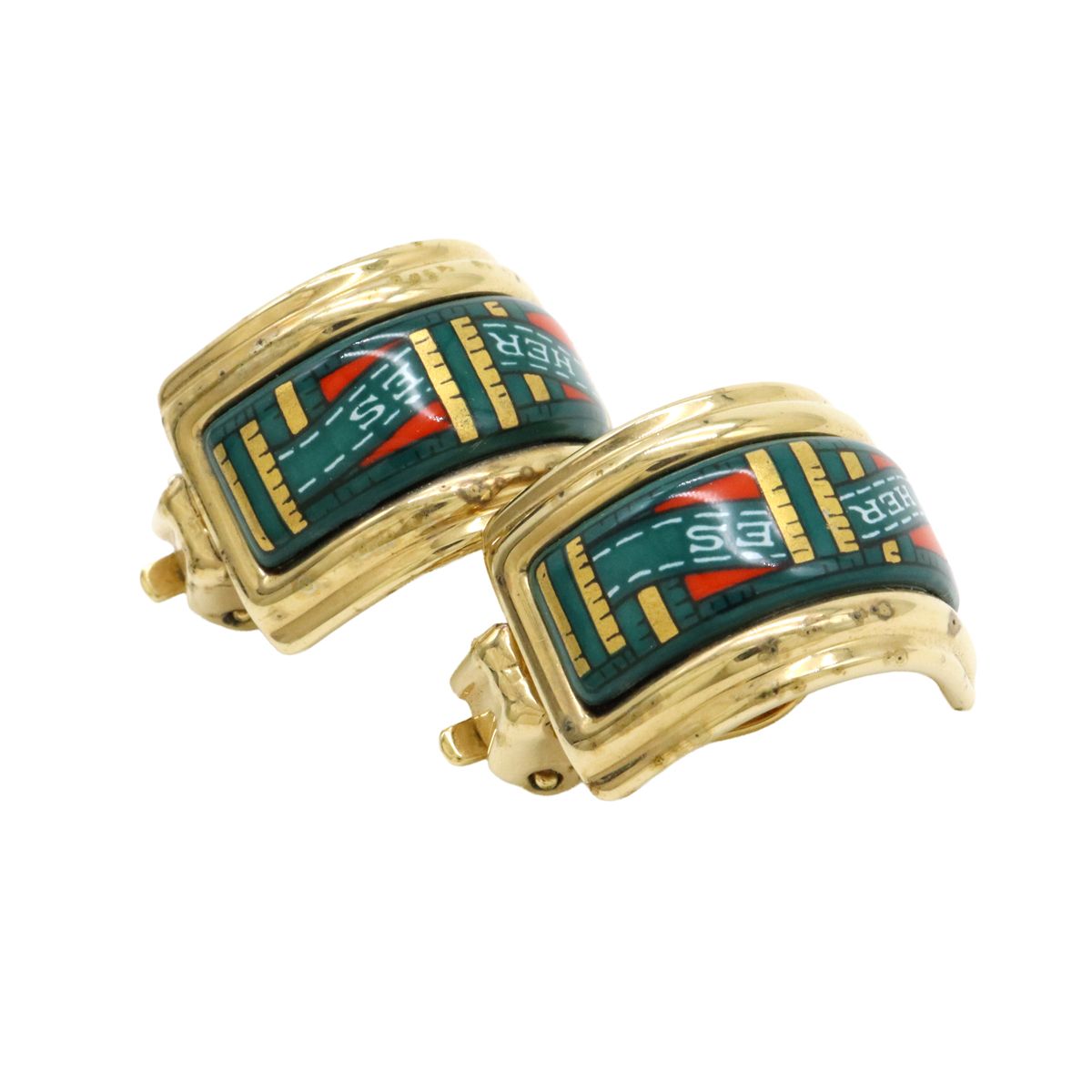 HERMES エルメス エマイユ イヤリング 七宝焼 GP グリーン レッド  