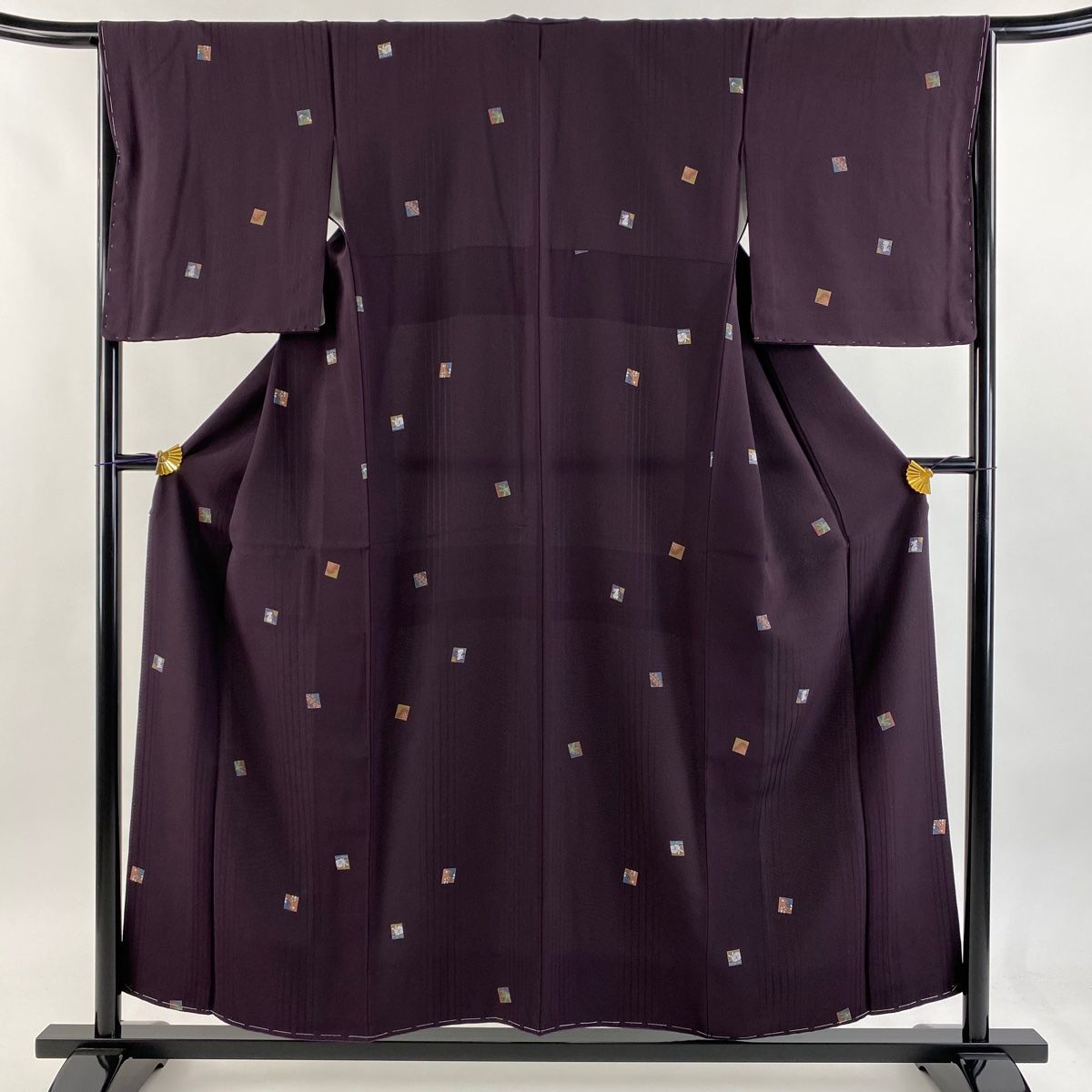 小紋 身丈156cm 裄丈65cm M 袷 うさぎ 桜 濃紫 正絹 秀品 【中古