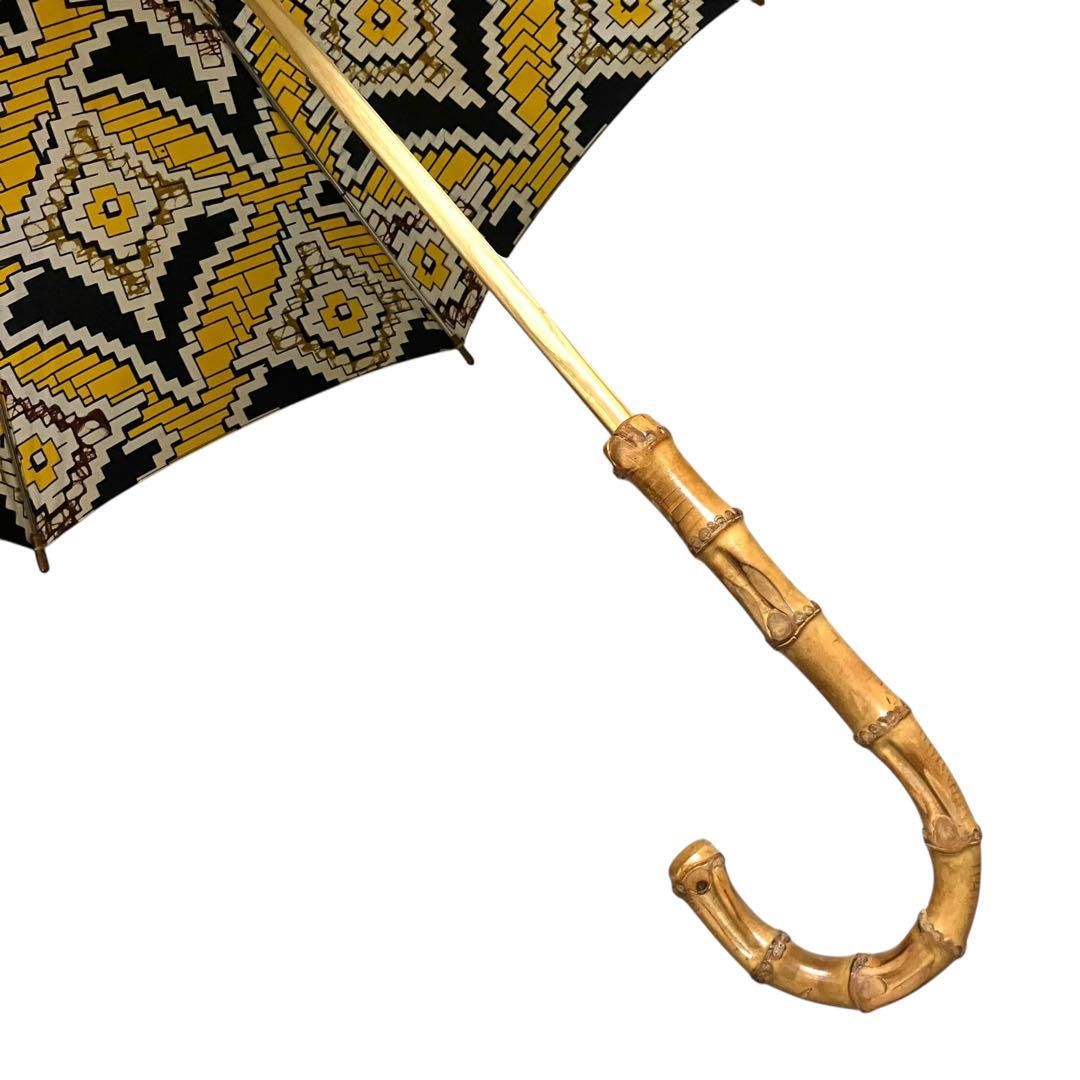 ほぼ未使用 2154 mandrake 日傘 雨傘 バンブー イエロー ネイビー  