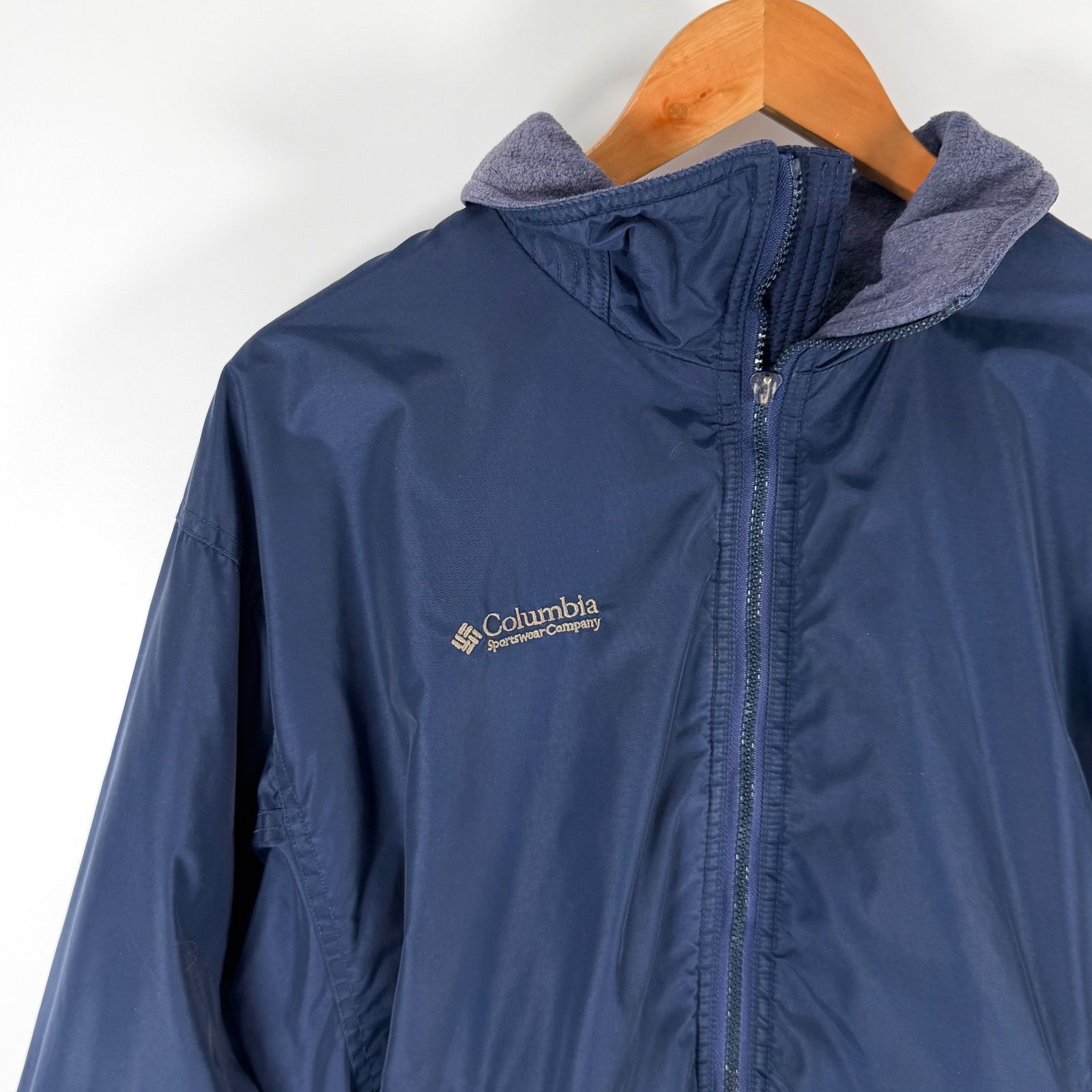 90s~00s ヴィンテージ Columbia ナイロンジャケット フリース 裏起毛 S 