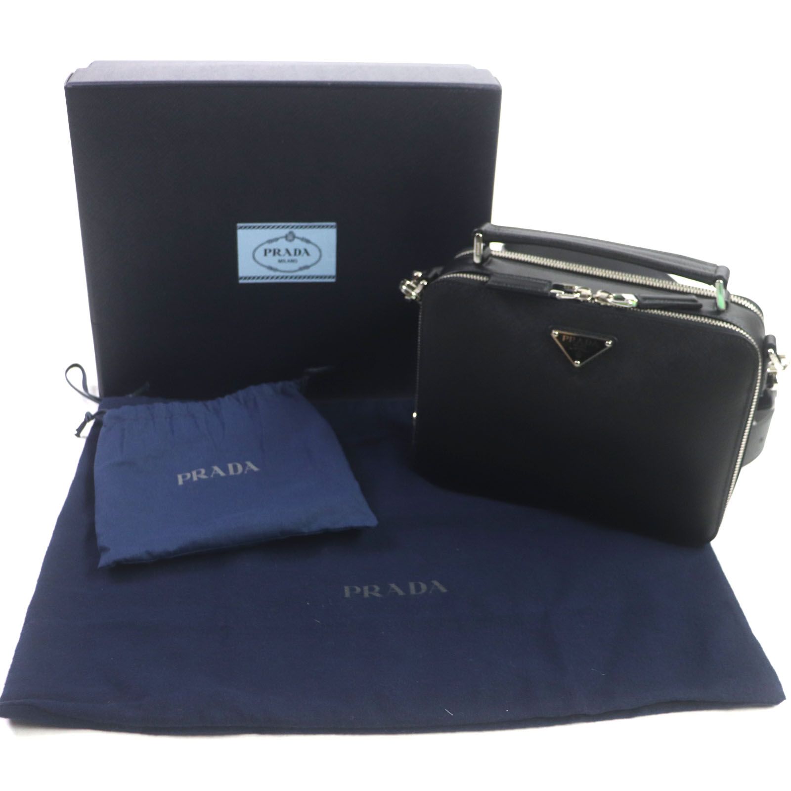 極美品▽PRADA プラダ 2VH069 ブリック トライアングルロゴ サフィアーノレザー 2WAY ショルダーバッグ ブラック 箱・保存袋付き  イタリア製 メンズ - メルカリ