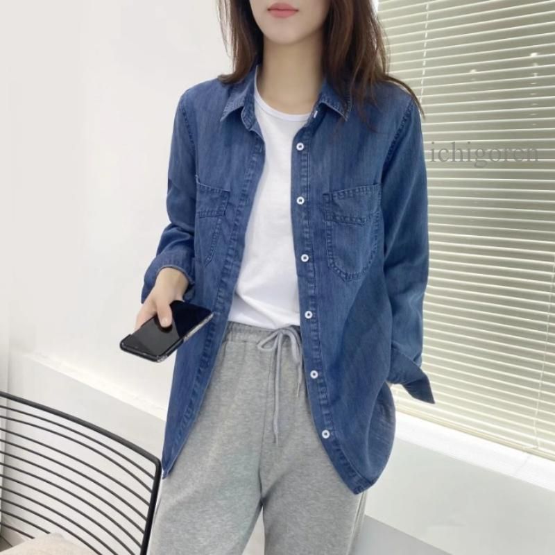 GUCCI ダークブルー レディースデニム長袖シャツ 極美品 デニムシャツ レディース 長袖 ダンガリーシャツ 羽織り ライト