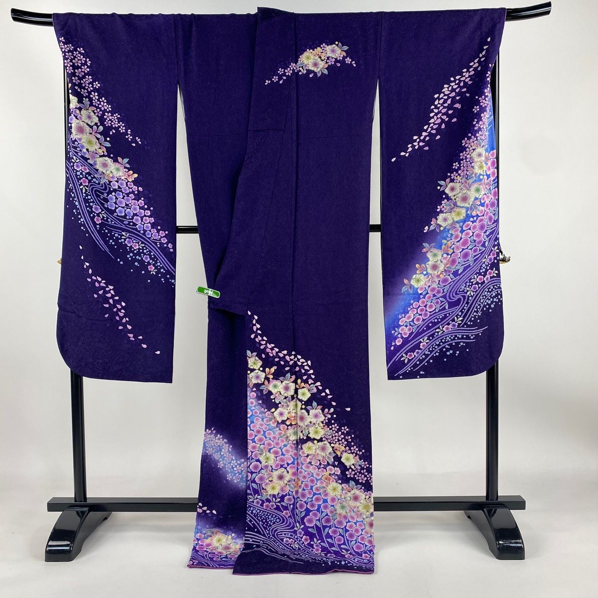 振袖 身丈177cm 裄丈72.5cm L 袷 辻が花柄 銀通し ぼかし 濃紫