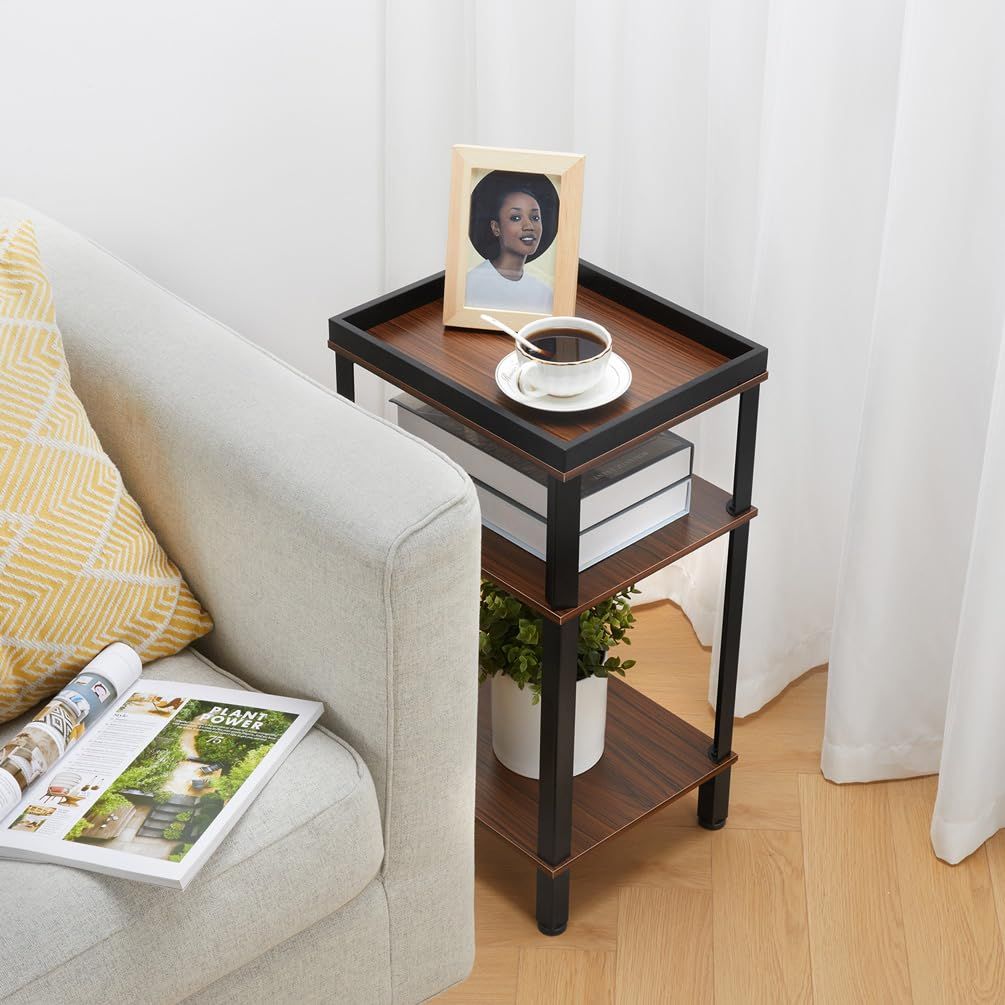 【新品/未使用】ウッドサイドテーブル 新品 【業界トップクラス耐荷重】ZEXVIDA アイアン サイドテーブル 3段