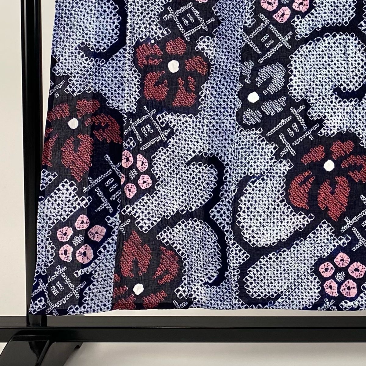 浴衣 身丈153.5cm 裄丈63.5cm S 花唐草 絞り浴衣 紺色 綿