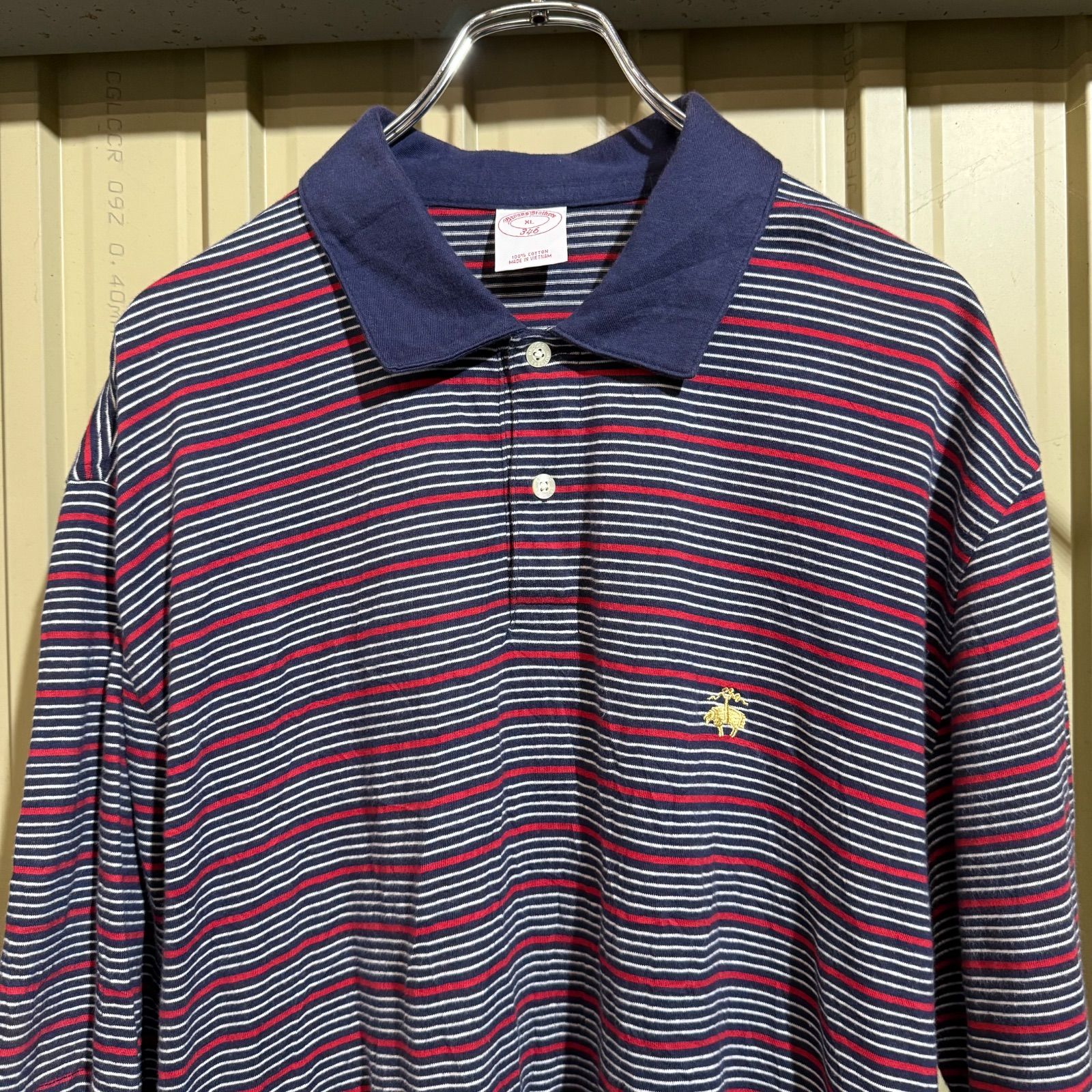 399 BROOKS BROTHERS 半袖 ボーダーポロシャツ XL ネイビー レッド 